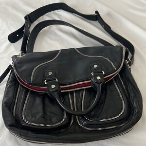 Lockheart Giselle fold over leather satchel- Black